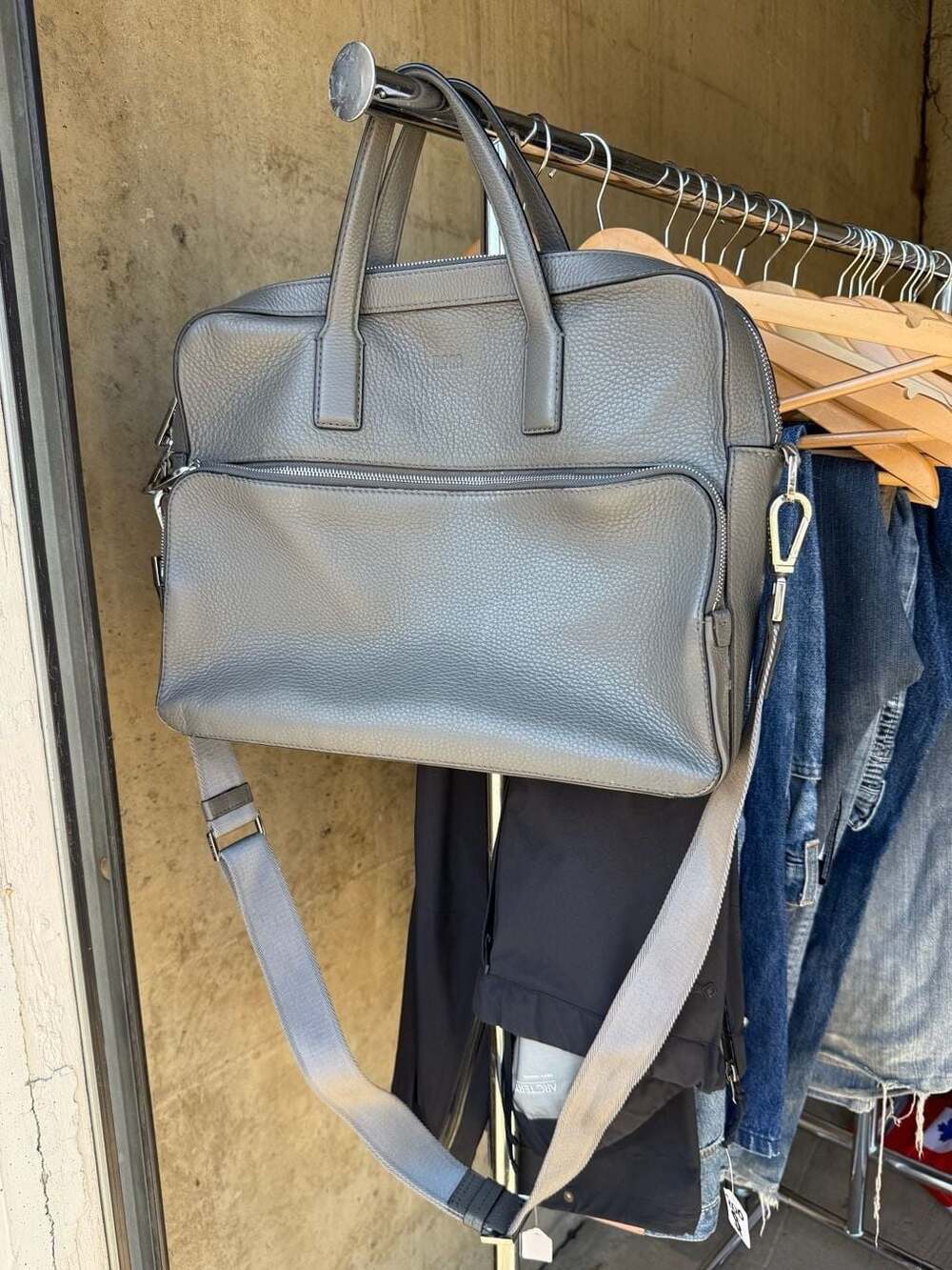 BOSS Crosstown Doc S Document Case in Grey Tumbled Leather